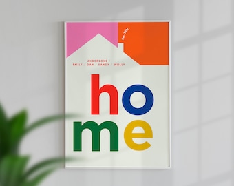 Póster personalizado con nombres de familia para nueva casa, regalo de inauguración, decoración de pared moderna personalizada, archivo digital