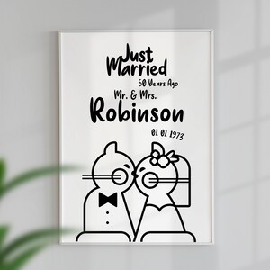 Cartel de Recién casados hace 50, 25, 10 años, Ilustración personalizada de retratos familiares de gatos, Aniversario de bodas de mamá y papá, Descarga digital. imagen 8