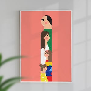Modern Custom Family Portrait | Anniversary Gift for Him or Her | Family Portrait Illustration with Pets | Cute Custom Cartoon Drawing