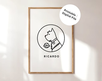 Pet portrait from Photo, Adopt a Pet, Minimalist line illustration, Digital Download.