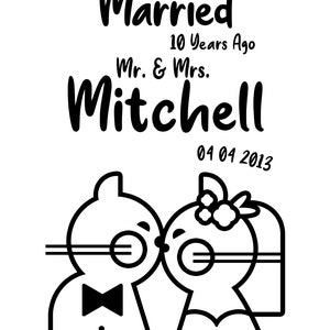 Cartel de Recién casados hace 50, 25, 10 años, Ilustración personalizada de retratos familiares de gatos, Aniversario de bodas de mamá y papá, Descarga digital. imagen 9