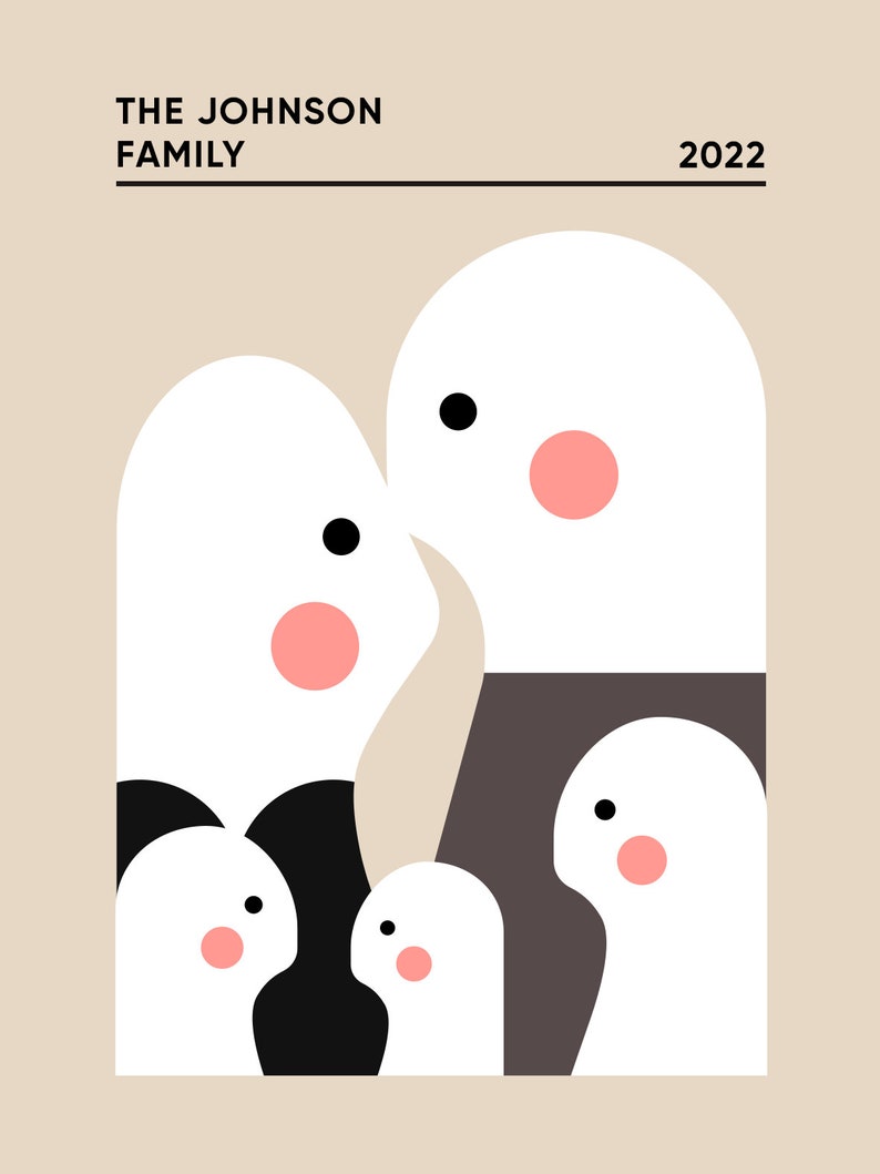 Custom Family illustration inspired by Bauhaus style, Custom Anniversary family art, Family Gift idea, New Home gift, Digital wall art image 10