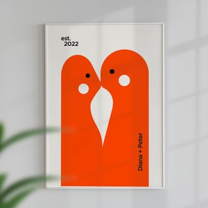 Moderne abstrakte Paar Illustration mit individuellem Namen und Datum | Jubiläumsgeschenk | Zeitgenössische Kunst | Digitaler Download