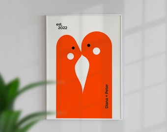Ilustración abstracta moderna de pareja con nombres y fecha personalizados / Regalo de aniversario / Arte contemporáneo / Descarga digital