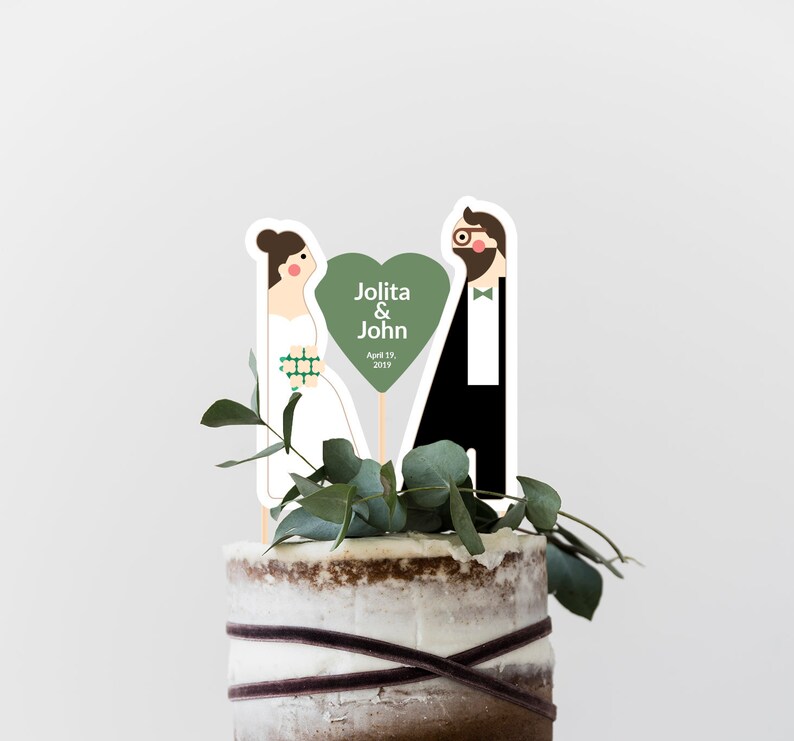Wedding Cake Topper Bride And Groom Figures From Card Stock Etsy