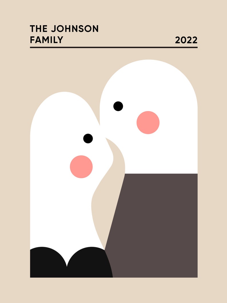 Custom Family illustration inspired by Bauhaus style, Custom Anniversary family art, Family Gift idea, New Home gift, Digital wall art image 4