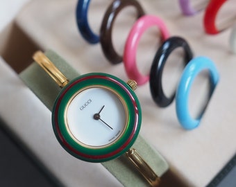 GUCCI Accessoires Wechsellünette 12 farben Bangle Uhr Armbanduhr Gold