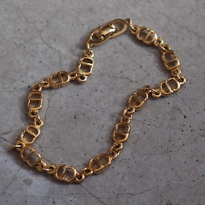 Christian Dior Bracelet Chain CD Logo Vintage Metal Gold Color Authentic