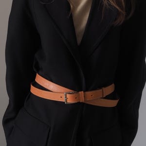 HERMÈS by Martin Margiela Etriviere Double Tour Belt Brown Leather Silver Metal Vintage Authentic