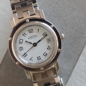 HERMES Clipper Watch Silver Color Stainless steel Ladies Vintage Authentic