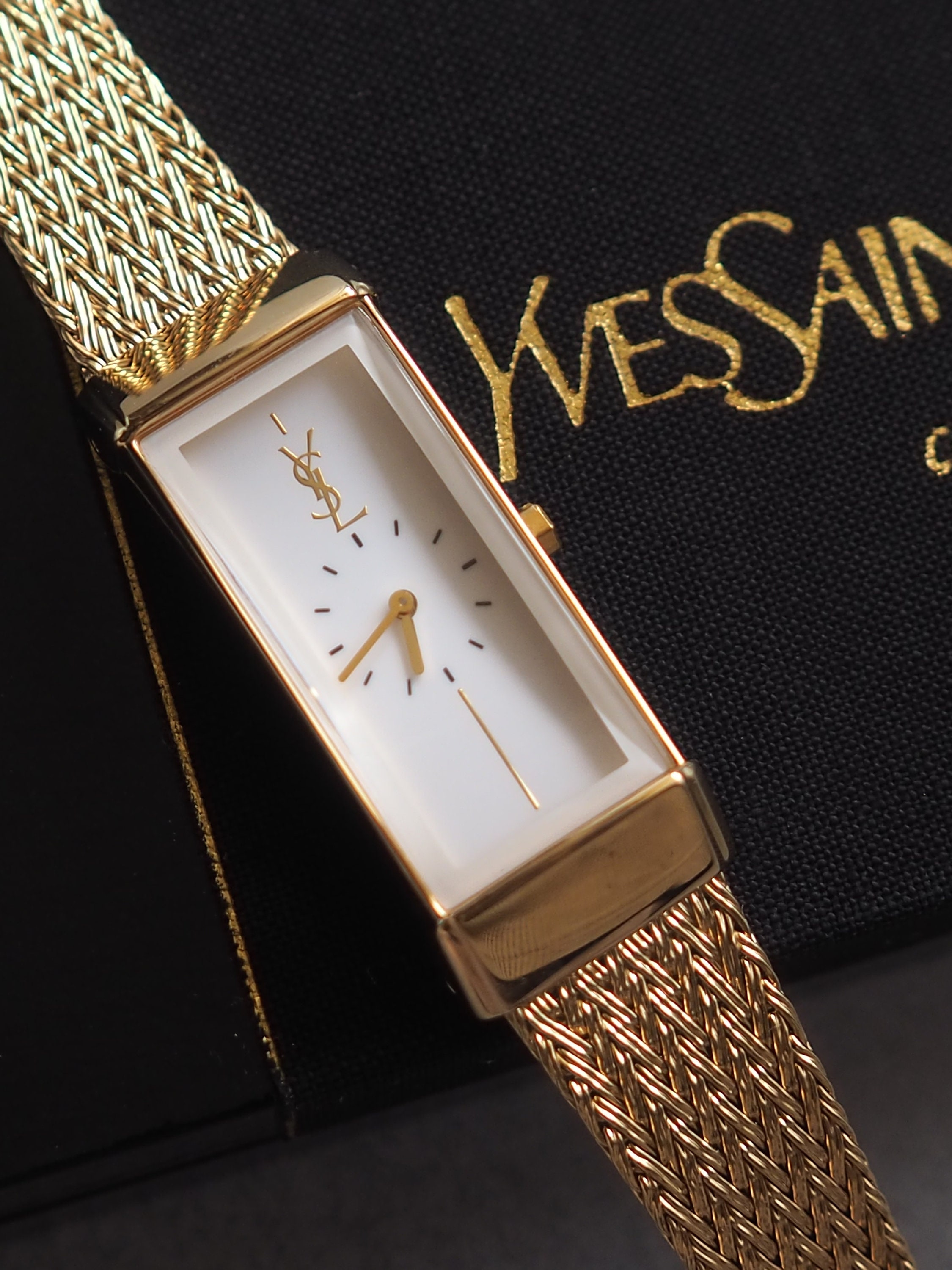 Yves Saint Laurent YSL Square Watch Wristwatch Logo Gold Yves Saint Laurent YSL Square Watch Wristwatch Logo Gold