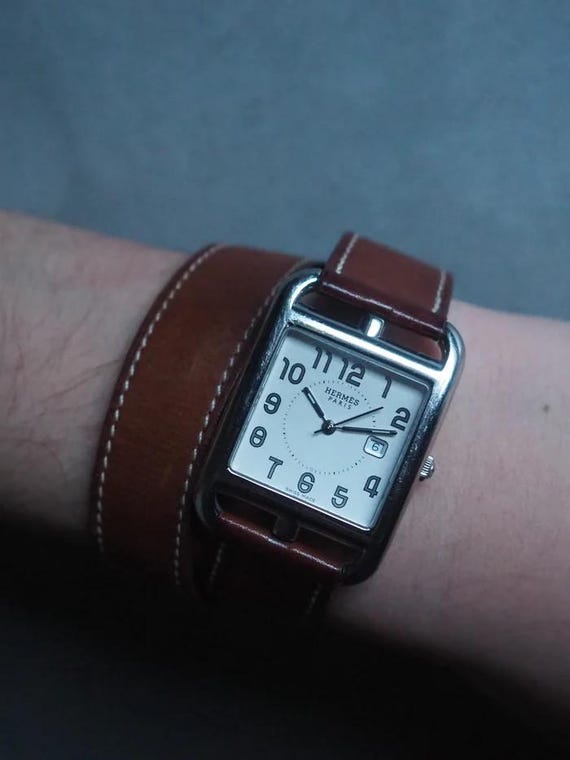 HERMES Cape Cod Watch Double Tour Silver Brown Vintage  display picture 1