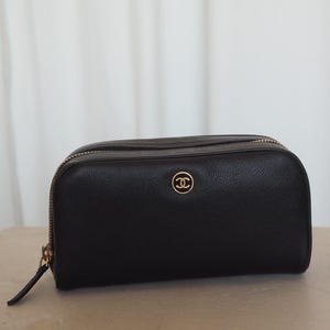 CHANEL COCO Button Pouch Purse Leather Black Authentic Vintage