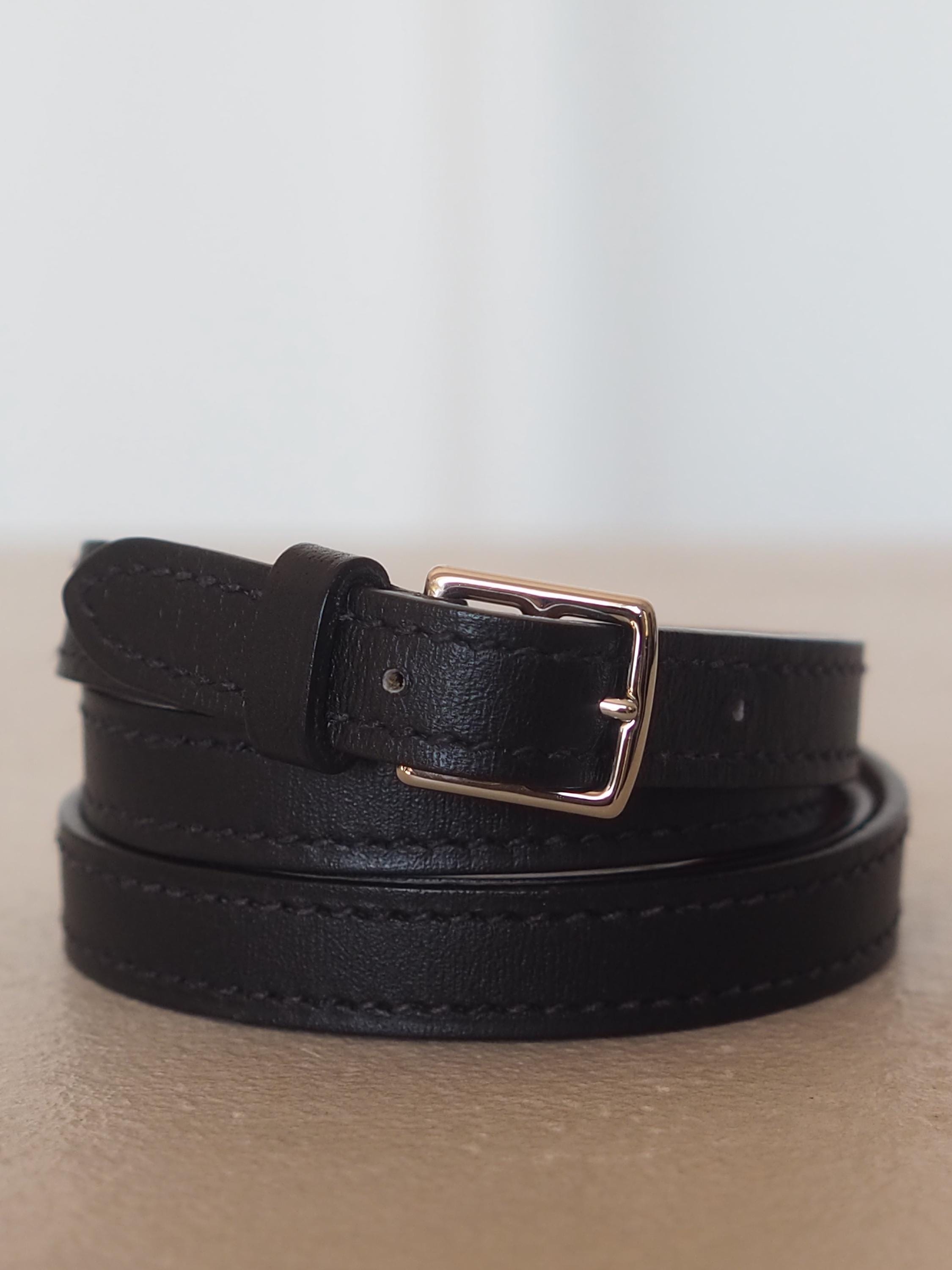 HERMÈS Etriviere Bracelet Black Leather Silver Metal Vintage