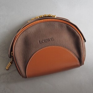 LOEWE VELAZQUEZ Vanity Pouch Handbag Brown Combi Leather Vintage Authentic