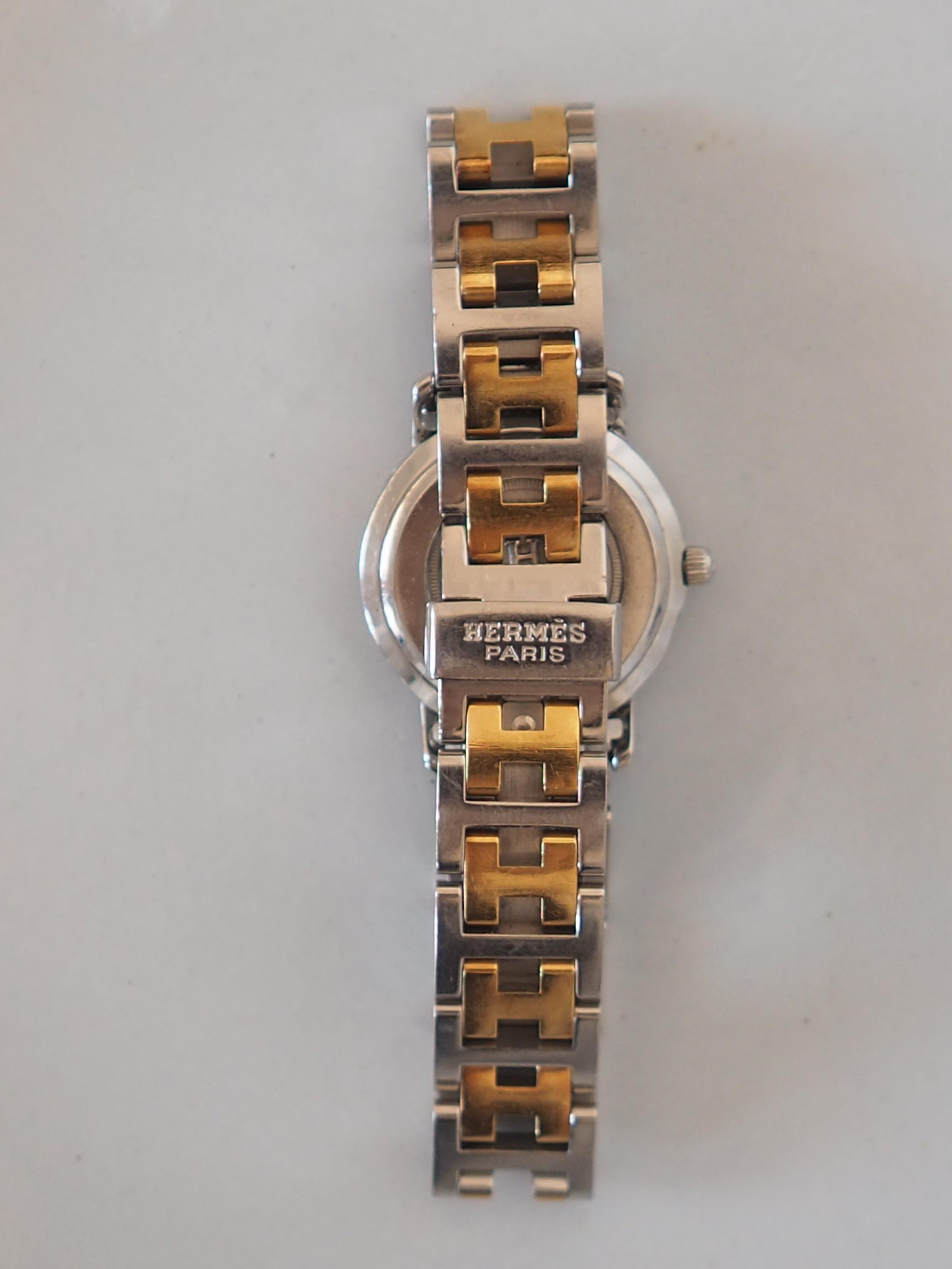 Hermes Clipper Watch Quartz Date Carre Logo Silver Color Gold Hermès Clipper 30mm Vintage Watch in Stainless Steel and  main image 3