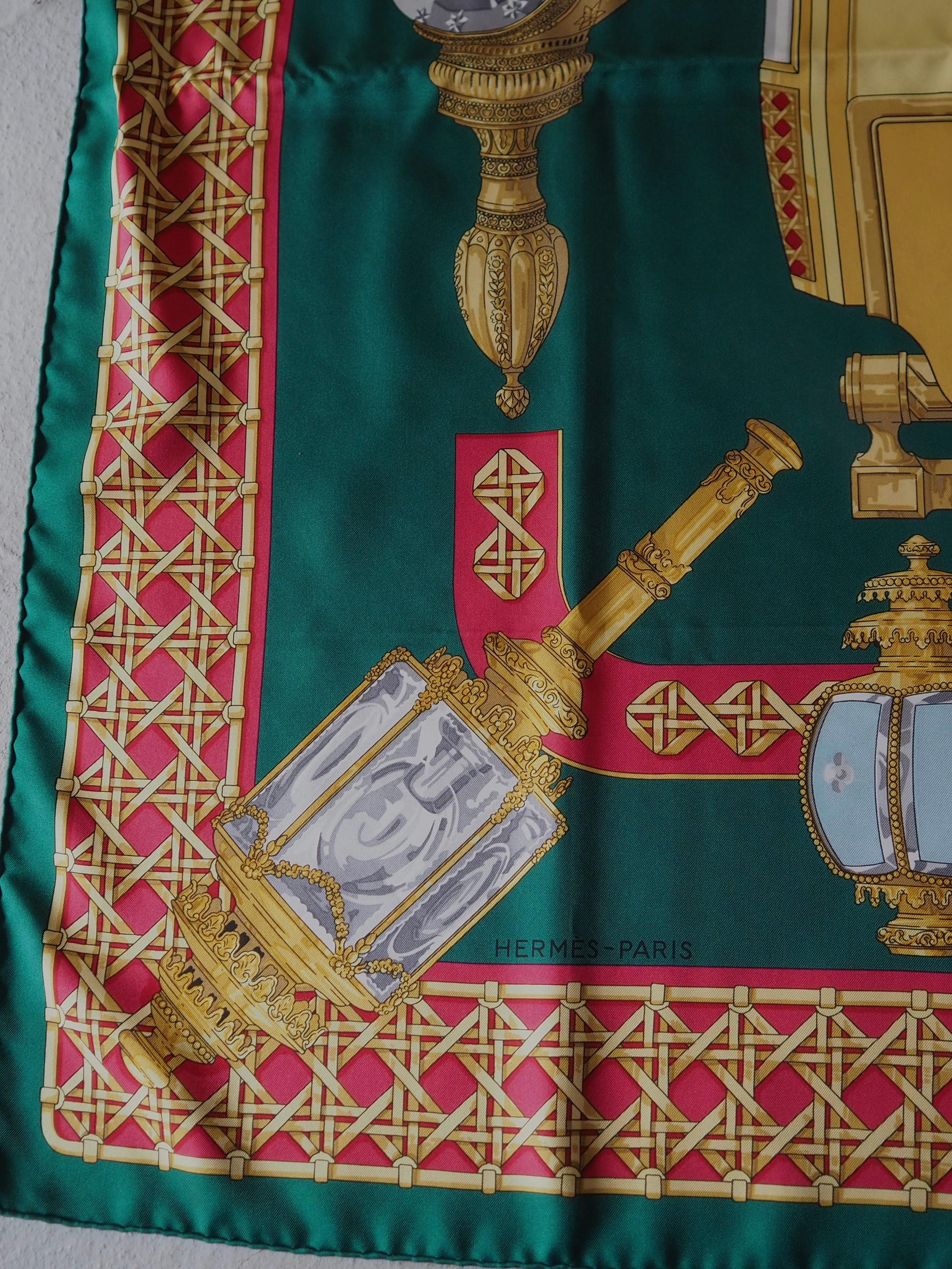 エルメス スカーフ カレ90 「FEUX de Route」 グリーン シルク