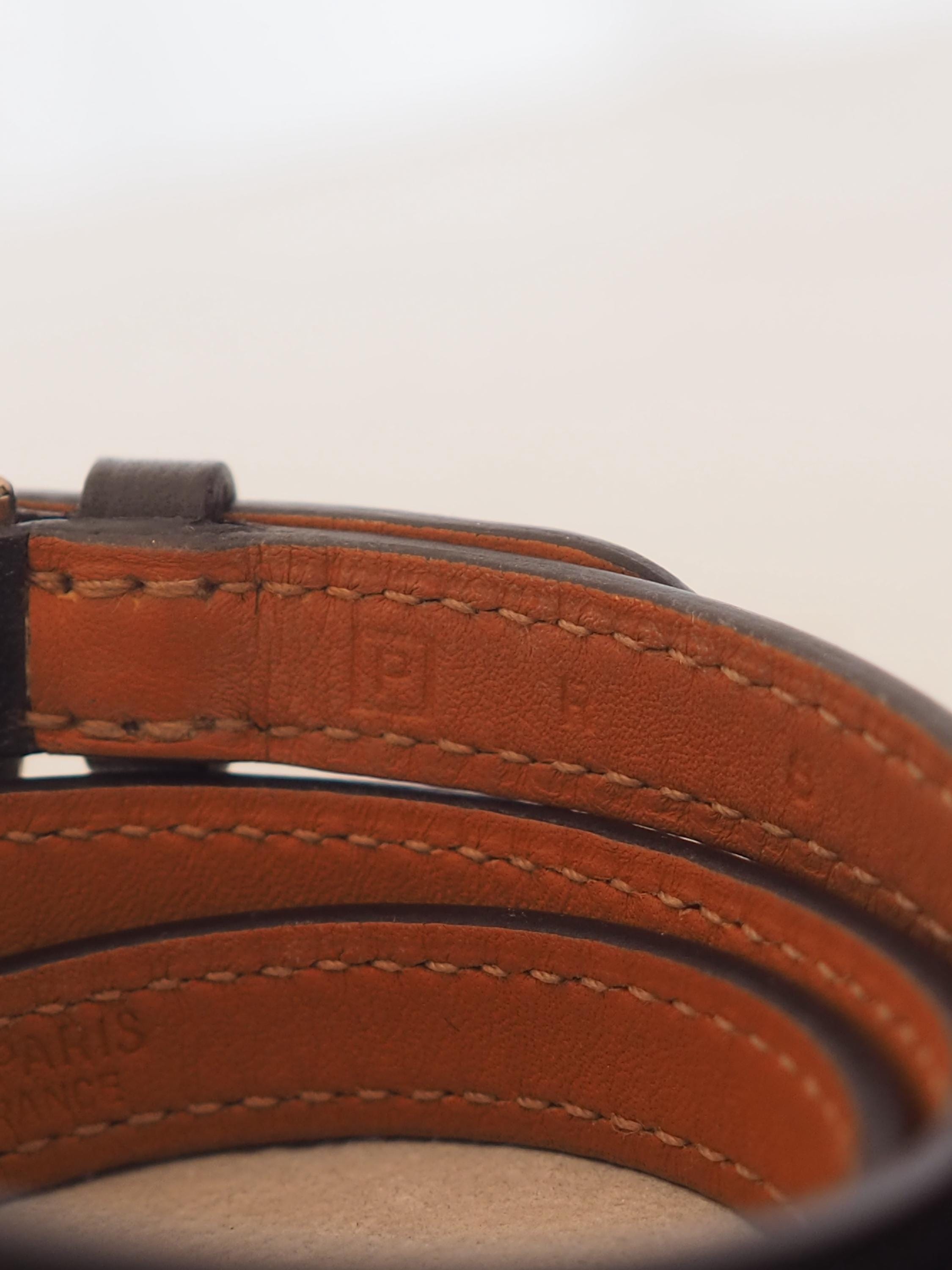 HERMÈS Etriviere Bracelet Black Leather Silver Metal Vintage