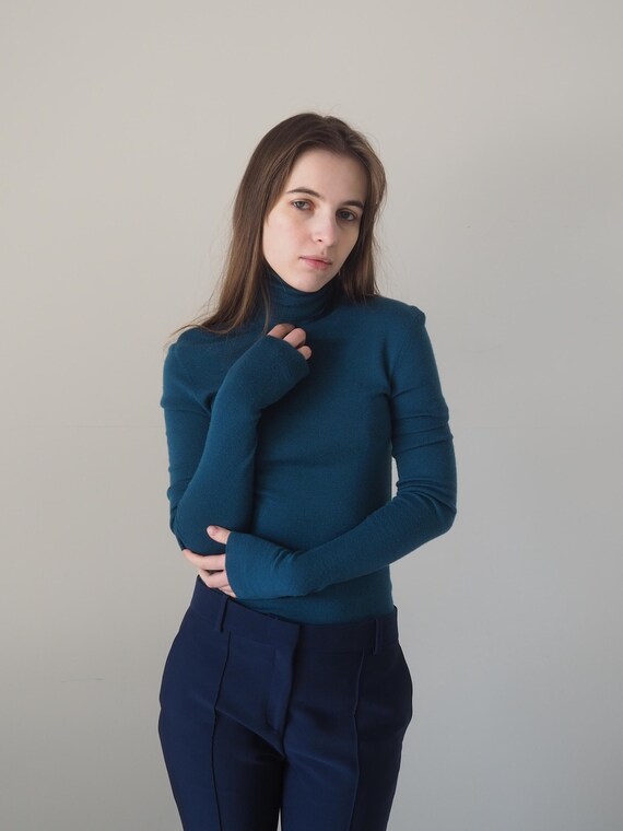 HERMES by Martin Margiela High Neck Long Sleeve Top Blue Vintage