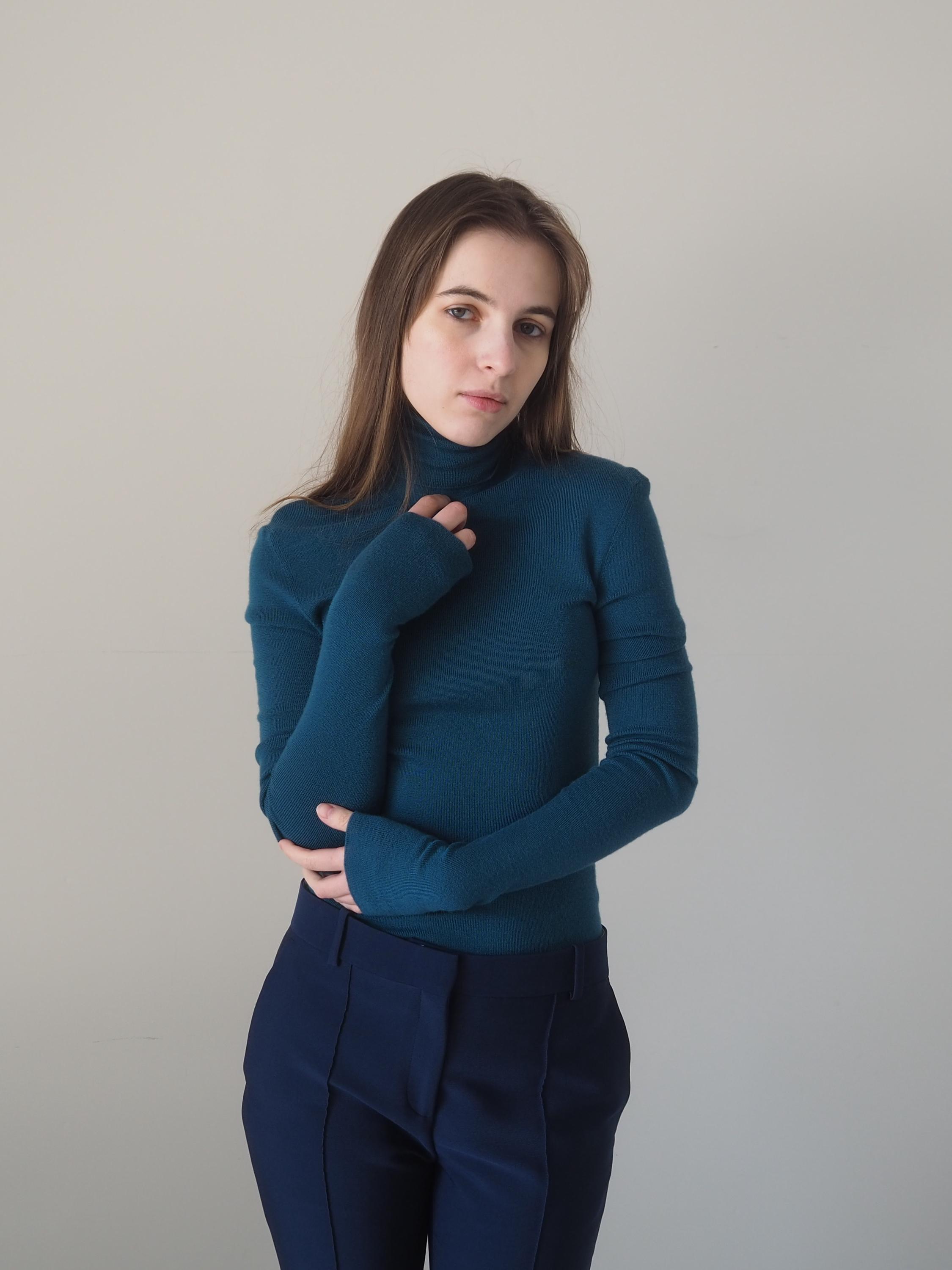 トップス HERMES by Martin Margiela High Neck Knit HERMES by Martin Margiela High Neck Long Sleeve Top Blue Vintage