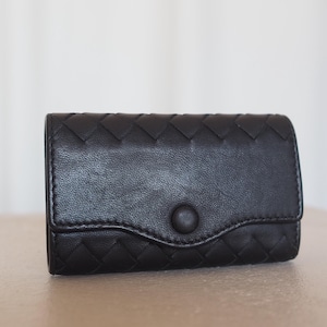 Bottega Veneta Intrecciato Key Case Black Leather Vintage Authentic