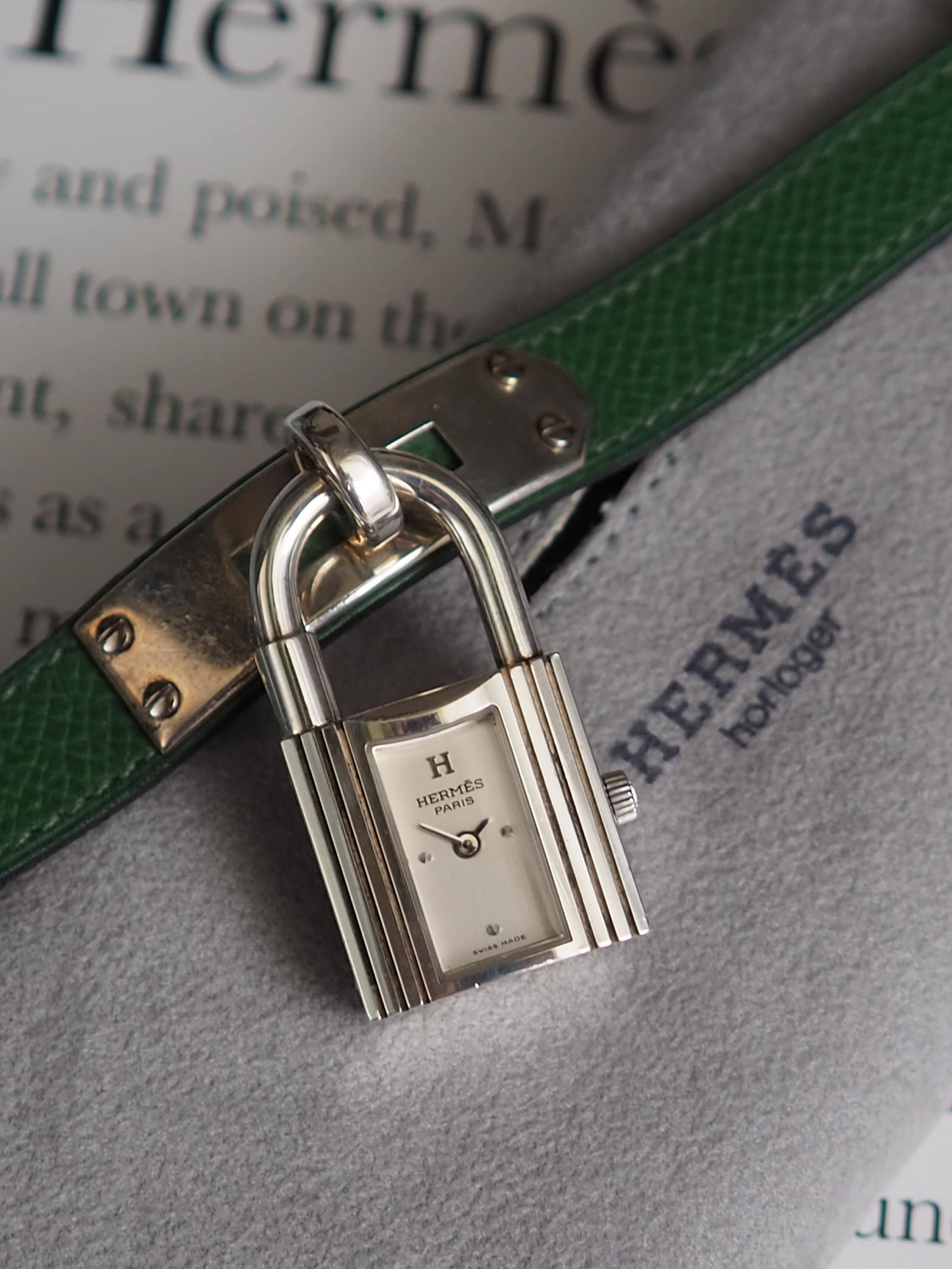 HERMES KELLY Watch Quartz Silver 925 Dial Green Leather  display picture 1