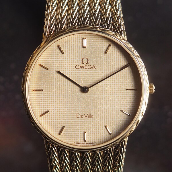 OMEGA DE VILLE Round Quartz Watch Wristwatch Gold Color Stainless steel Mens Unisex Vintage Antique Authentic