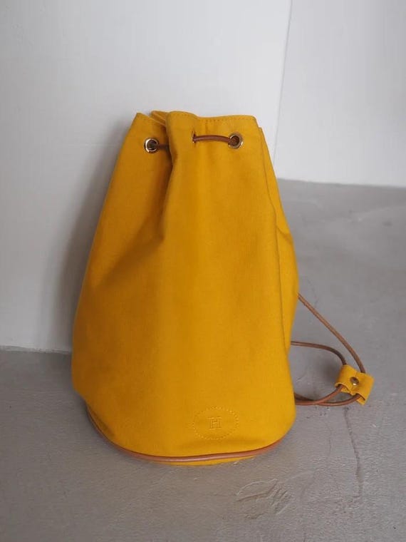 HERMES Polochon Mimir Backpack Canvas Yellow Vintage Authentic