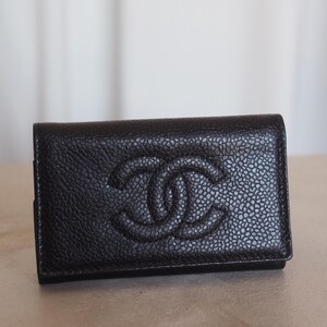 CHANEL COCO Mark-sleutelhangerketting kaviaarleer zwart Authentieke vintage doos