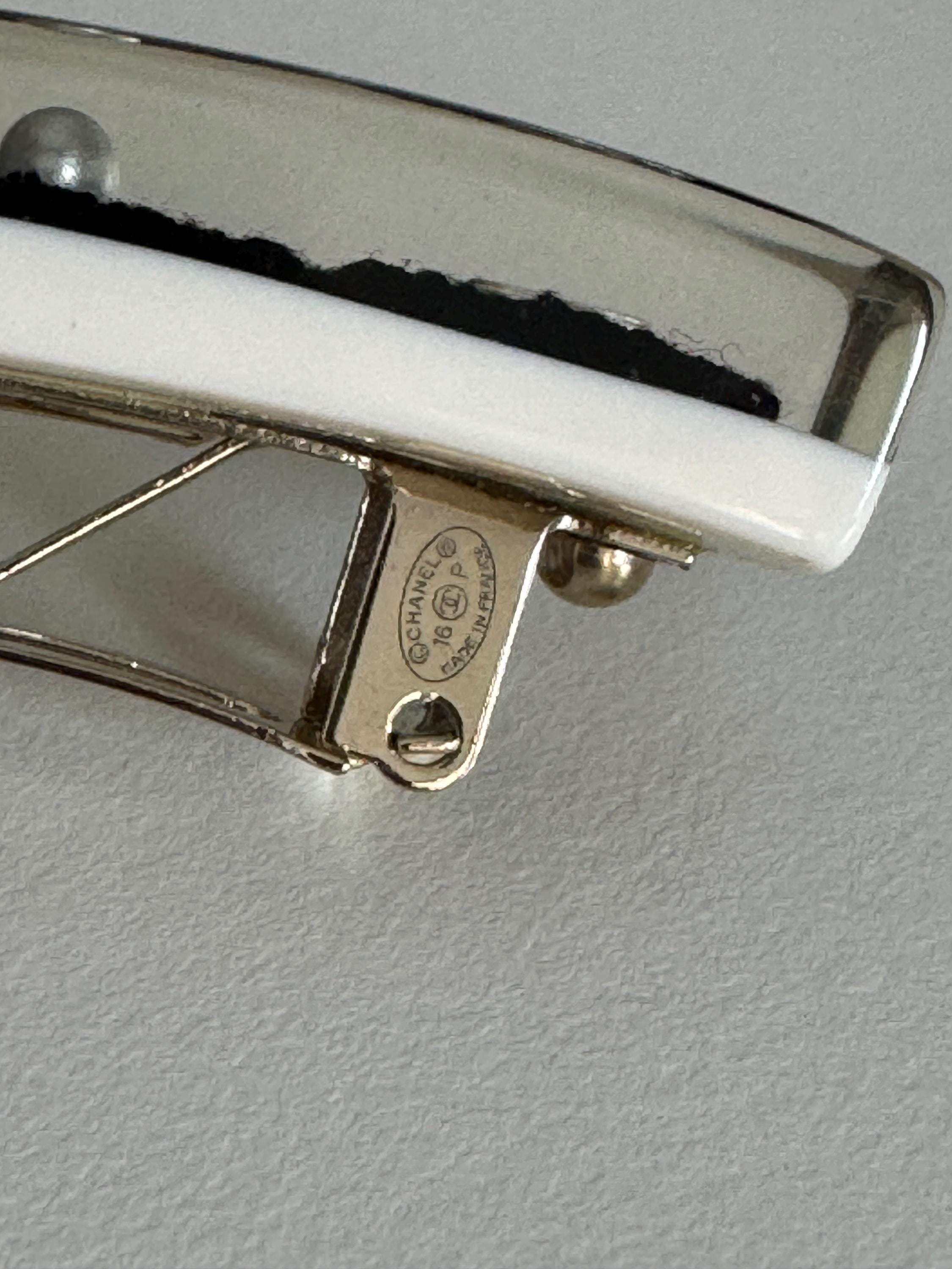 CHANEL COCO Mark Flower Lace Hair Clip Barrette White Black