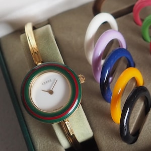 GUCCI Accessories Change Bezel 12 colors Bangle watch Wristwatch Gold Authentic