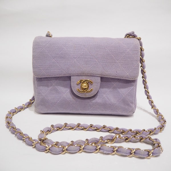 CHANEL Quilted Mini Matelasse Shoulder Bag  Cotton Lavender Vintage Auth Rare!