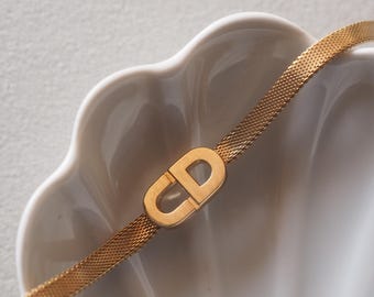 Christian Dior Bracelet Chain CD Logo Vintage Metal Gold Color Authentic