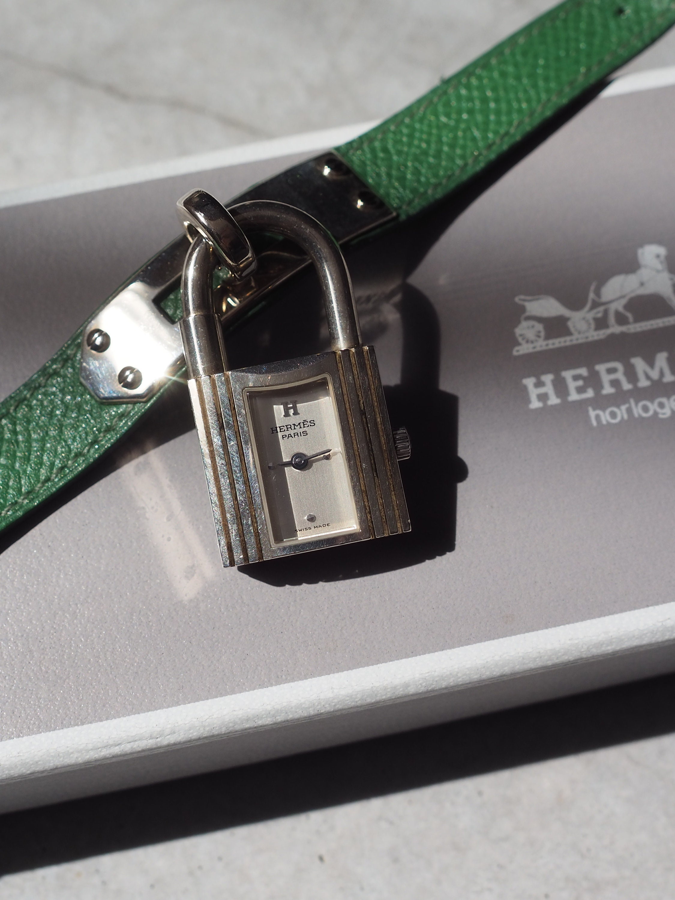 HERMES KELLY Watch Quartz Silver 925 Dial Green Leather Ladies