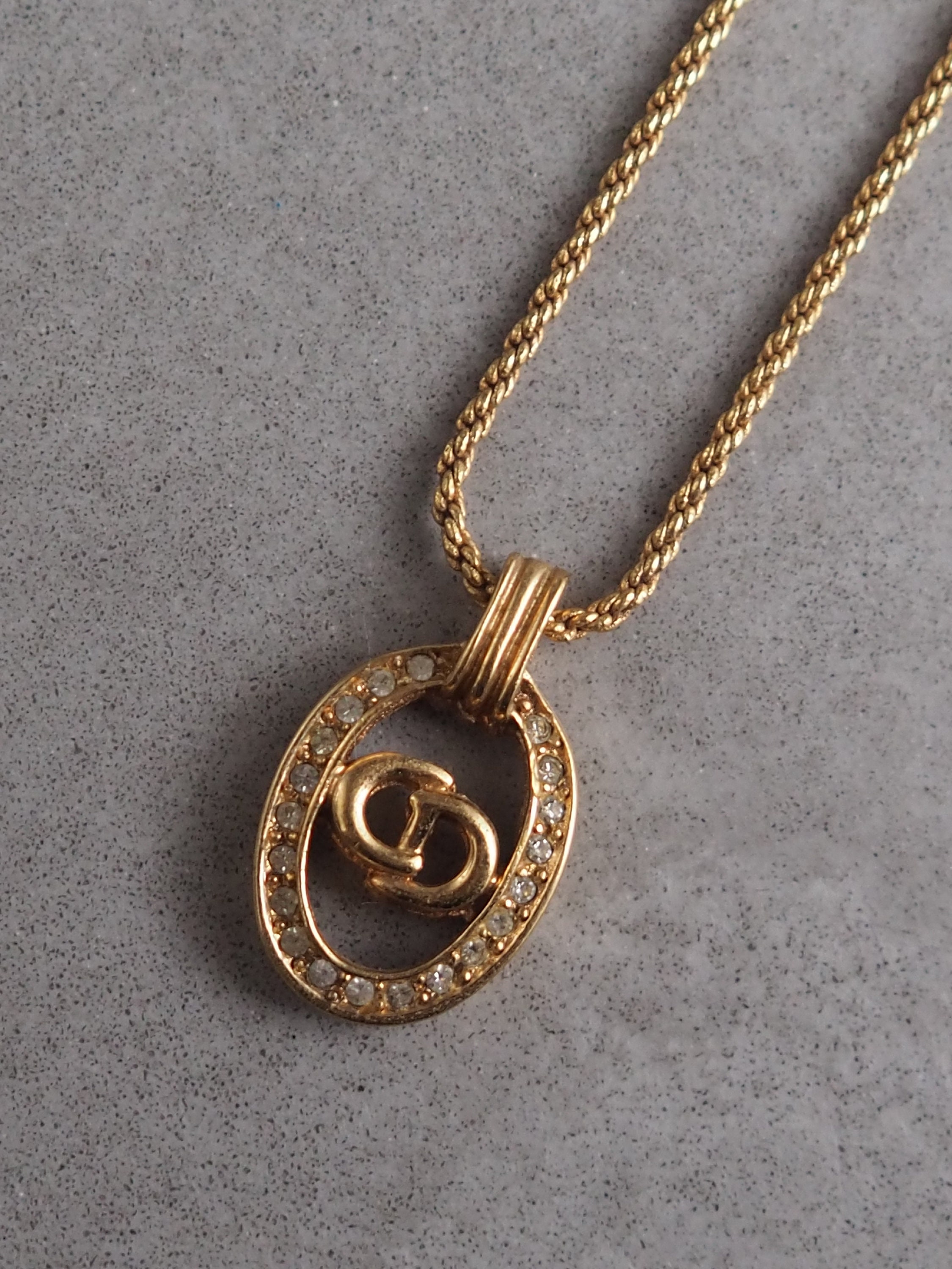 Christian Dior Necklace CD Logo Rhinestone Vintage Metal Gold Etsy #33 Christian Dior Necklace CD Logo Rhinestone Vintage Metal Gold Etsy