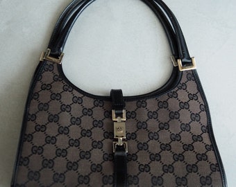 GUCCI Jackie GG Canvas Leather Shoulder Bag Black Authentic