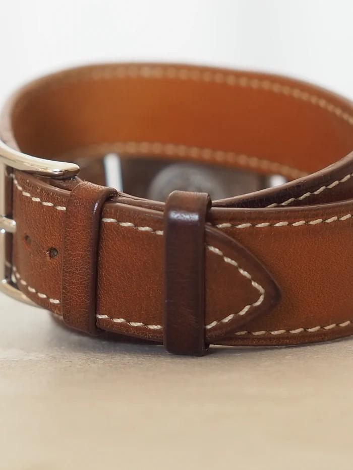 HERMES Cape Cod Watch Double Tour Silver Brown Vintage Authentic