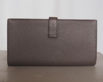 HERMES Béarn Soufflet Long Wallet Greige Etain Silver Vintage