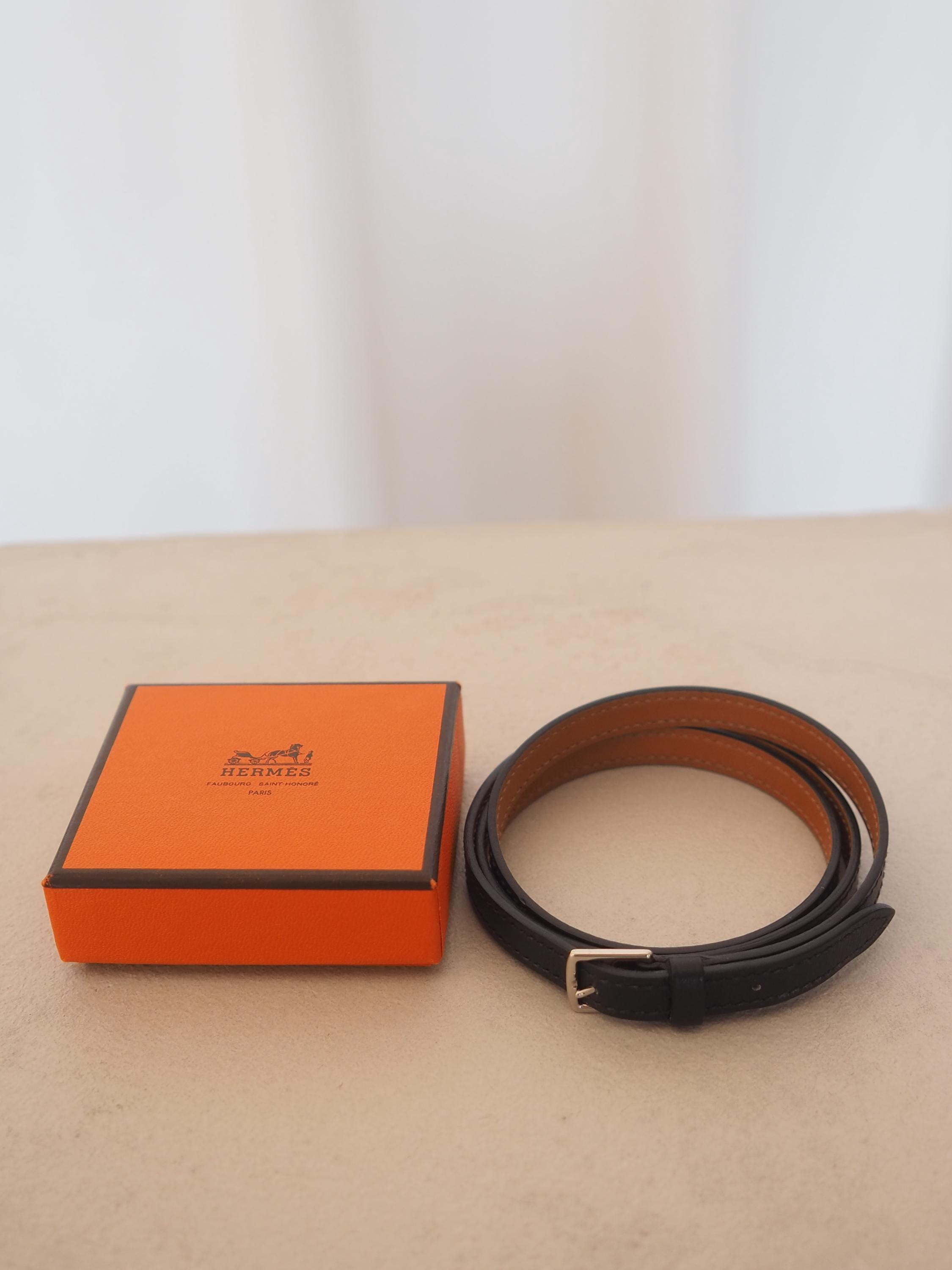 【VINTAGE】Hermès Bracelet cuir Étrivière HERMÈS Etriviere Bracelet Black Leather Silver Metal Vintage