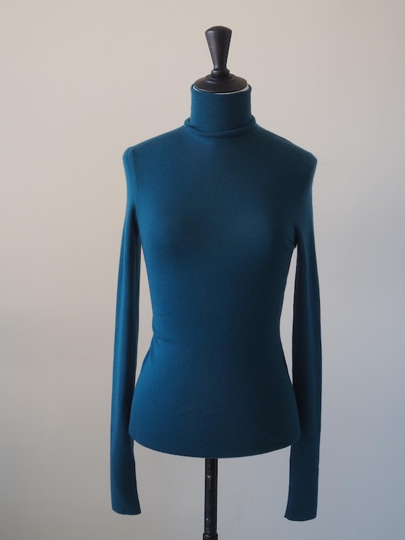 HERMES by Martin Margiela High Neck Long Sleeve Top Blue Vintage