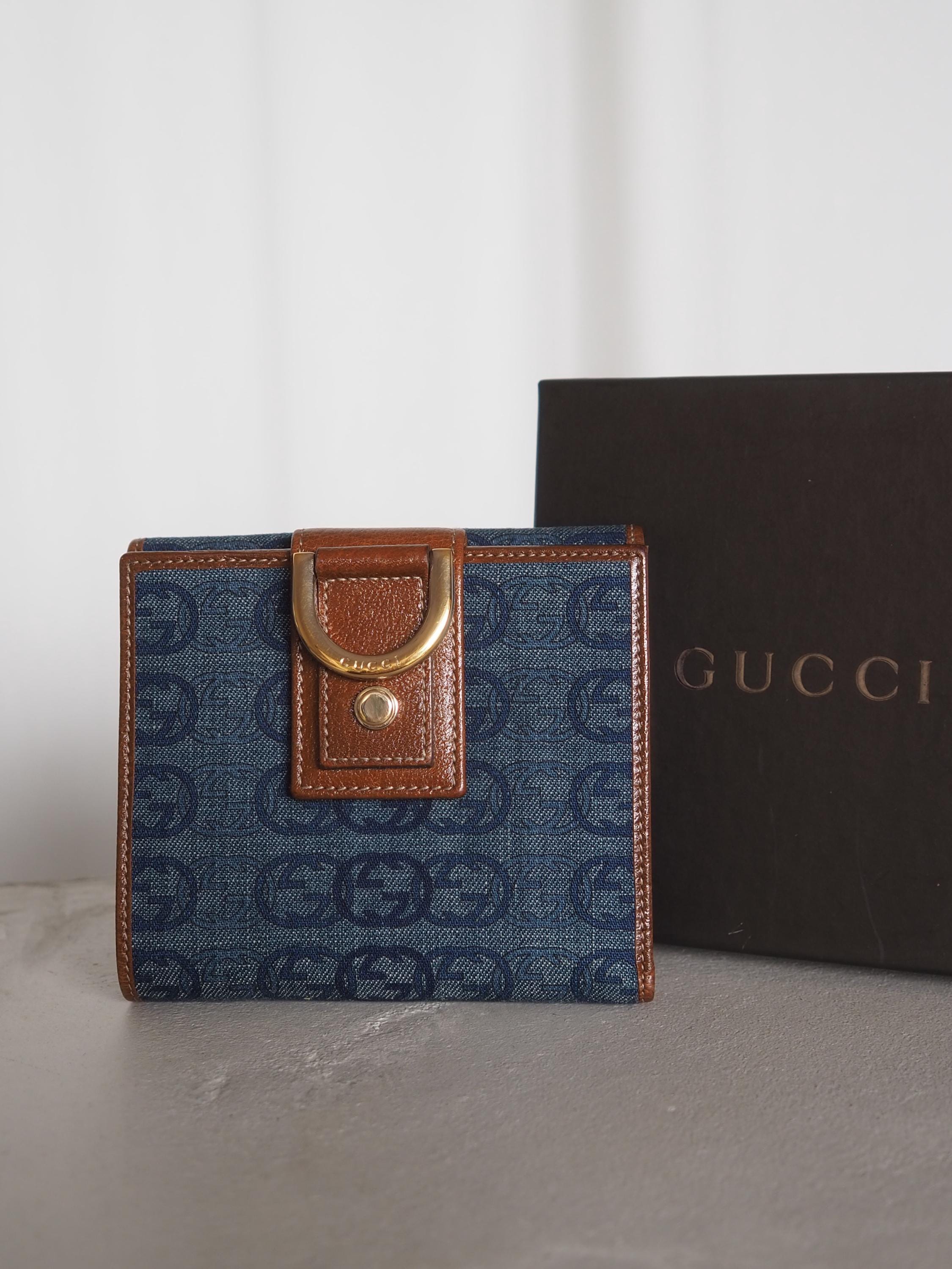 GUCCI GG コンパクト デニム ウォレット 財布 ブルー ブラウン