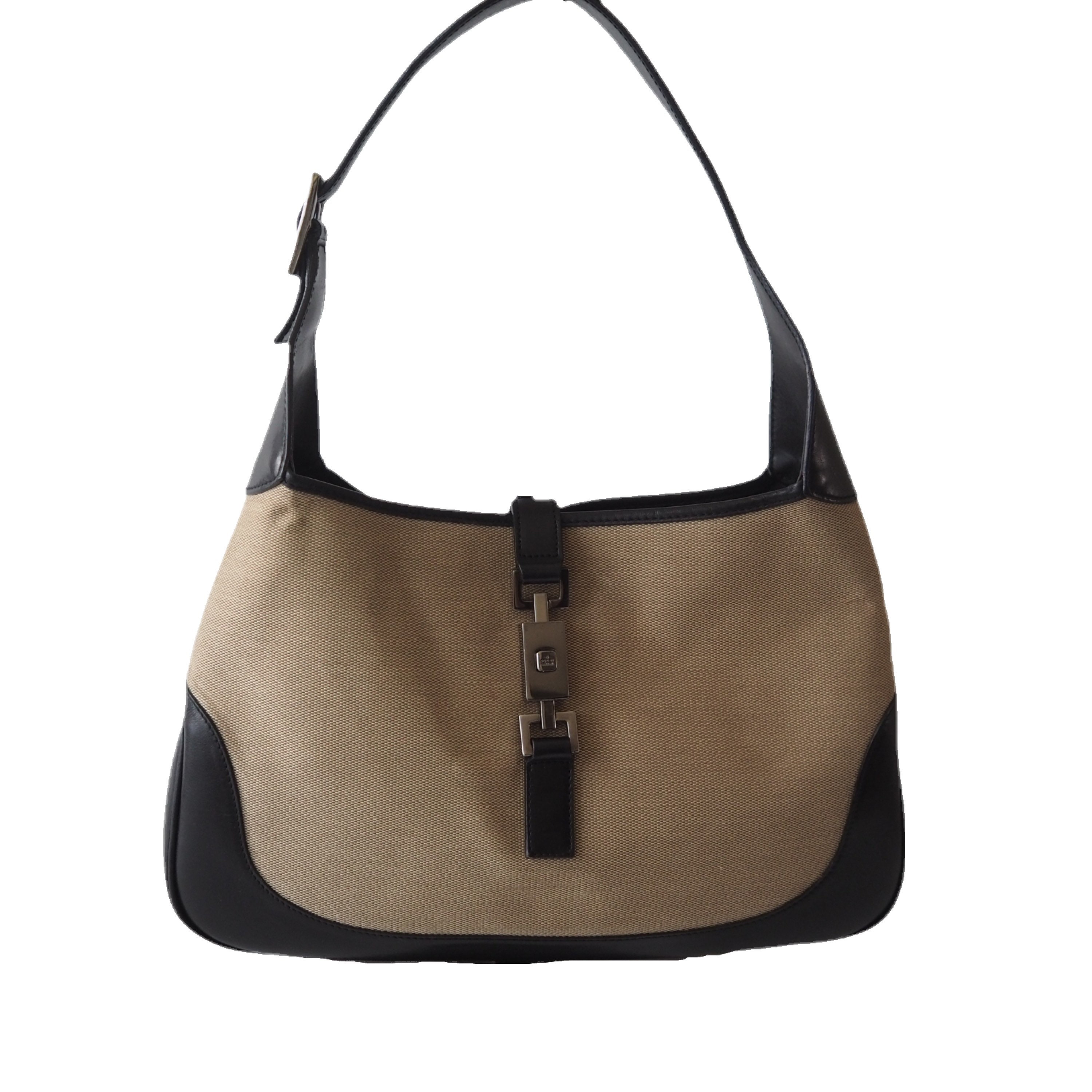 GUCCI Jackie Canvas Leather Shoulder Bag Beige Authentic 