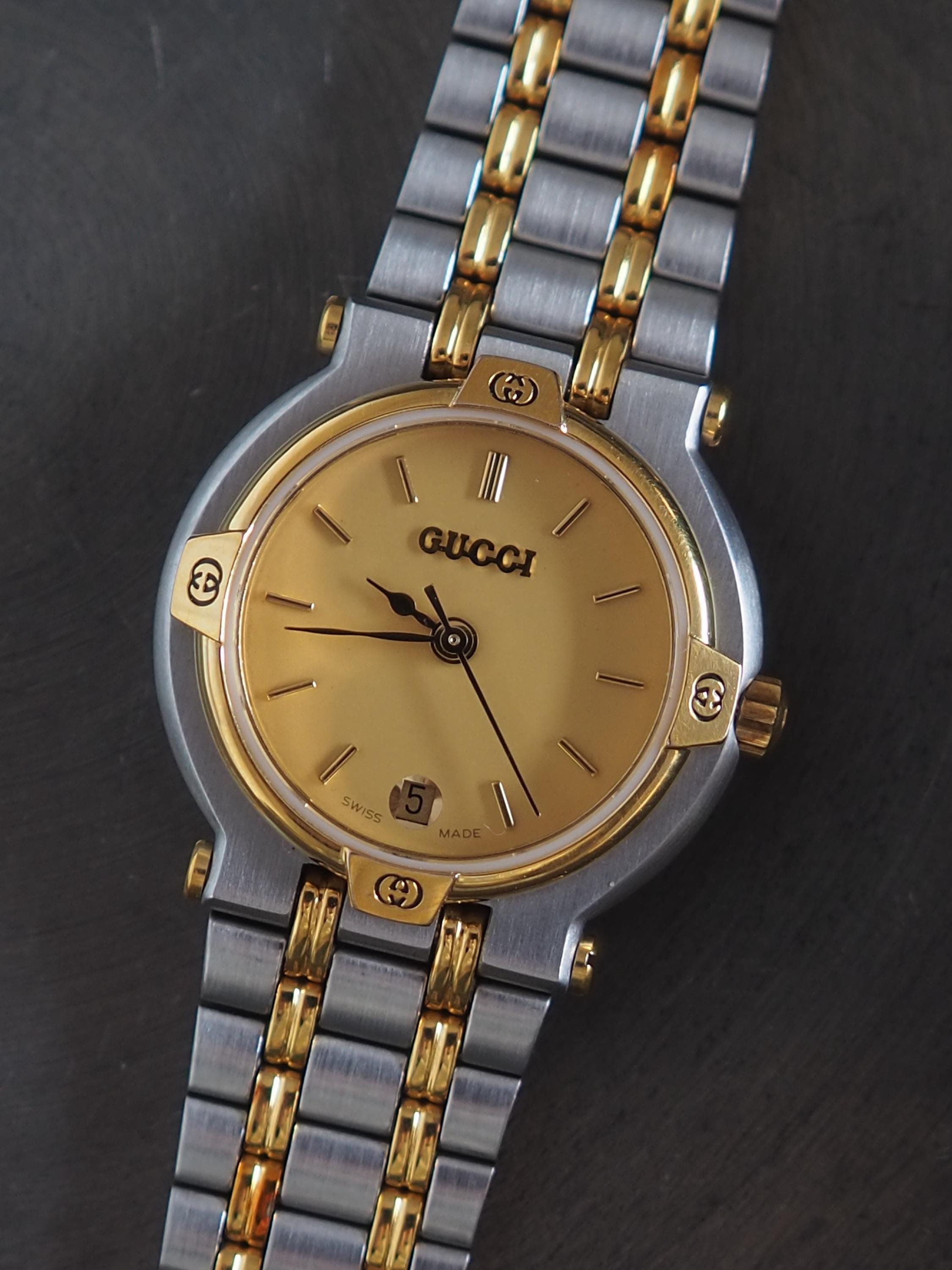 GUCCI Watch Wristwatch GG Gold Silver Stainless Steel Ladies Old