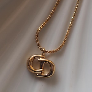 Christian Dior Necklace CD Logo Vintage Metal Gold Authentic