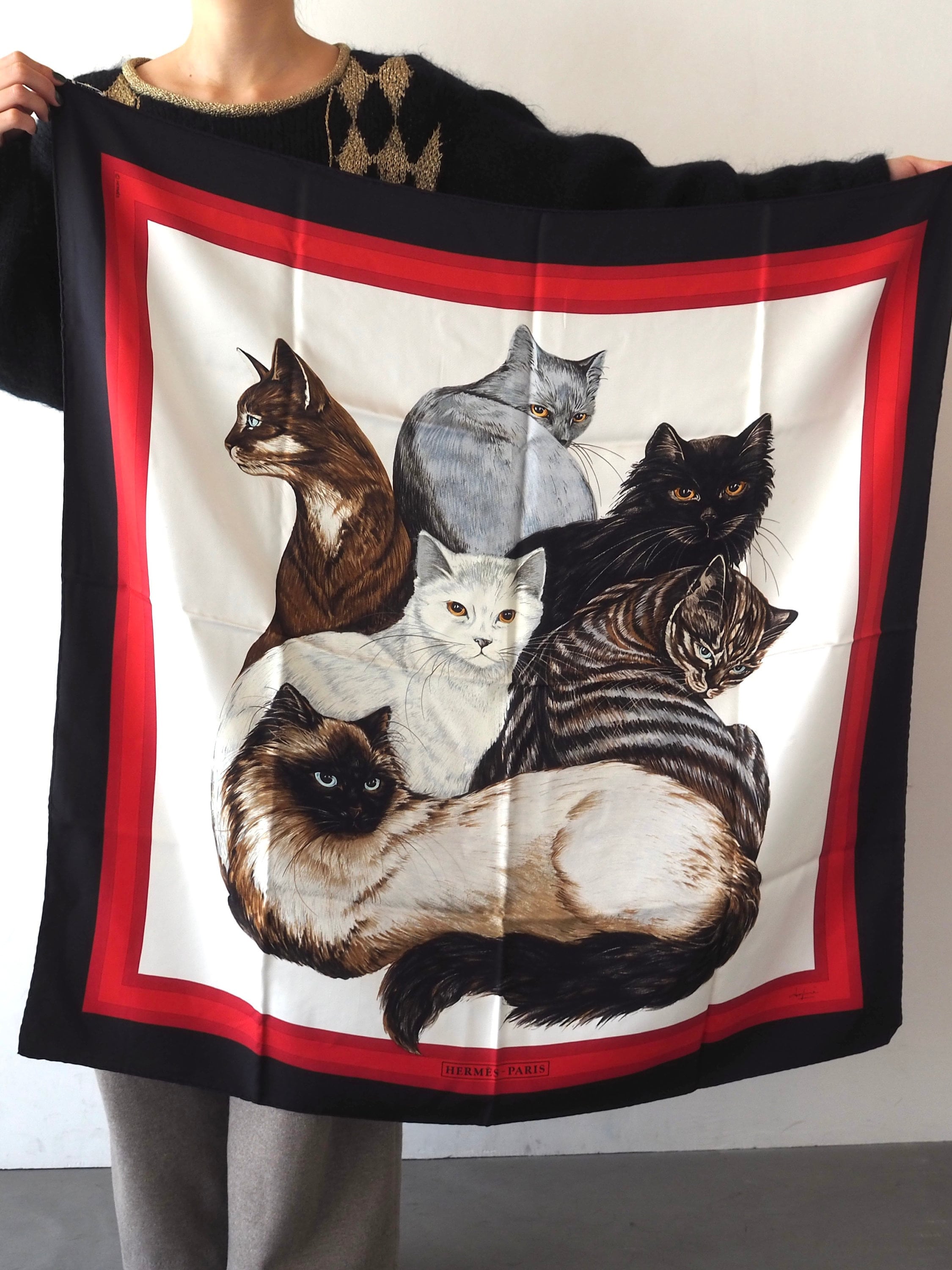 HERMES カレ 90 Les Chats スカーフ 額装 HERMES 