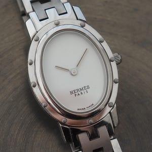 HERMES Clipper Oval Watch Watches CO1.210 Silver Color Stainless steel Vintage Authentic