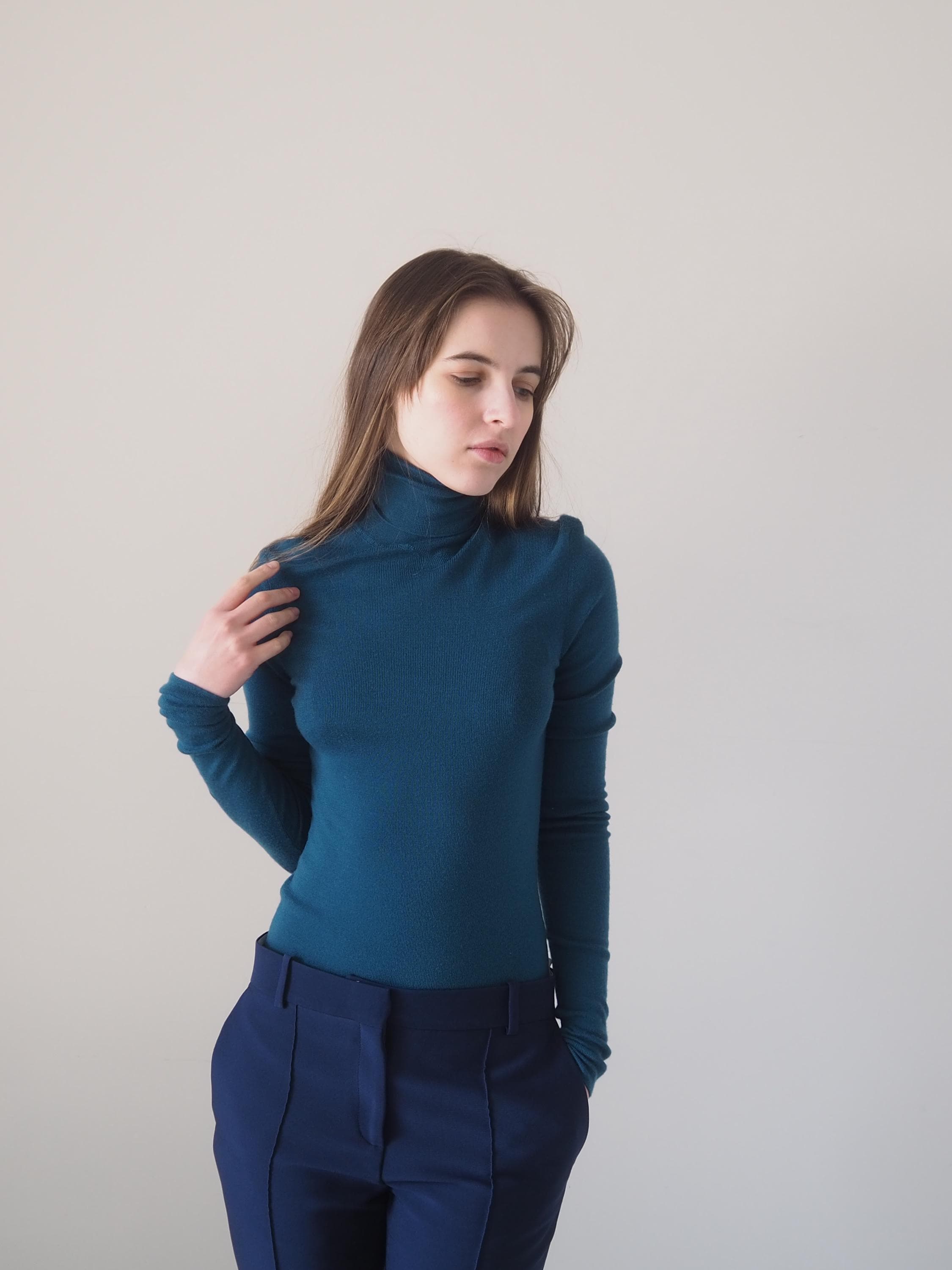 HERMES by Martin Margiela High Neck Long Sleeve Top Blue Vintage