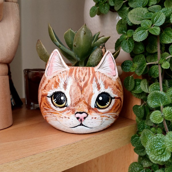Jardinière chat, jardinière succulente, portrait d'animal de compagnie personnalisé