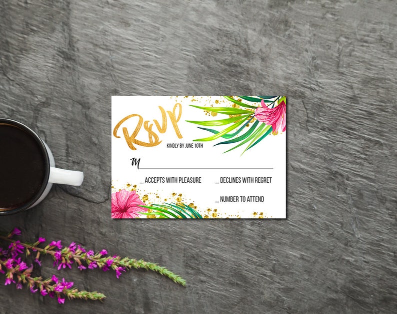 Gold Tropical Wedding Invitation Tropical Printable Wedding Etsy