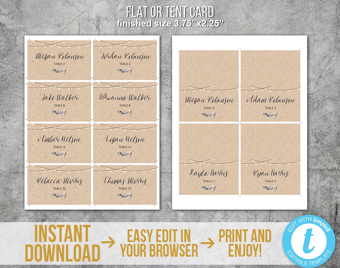 Rustic Place Card Template Printable Wedding Place Card - Etsy